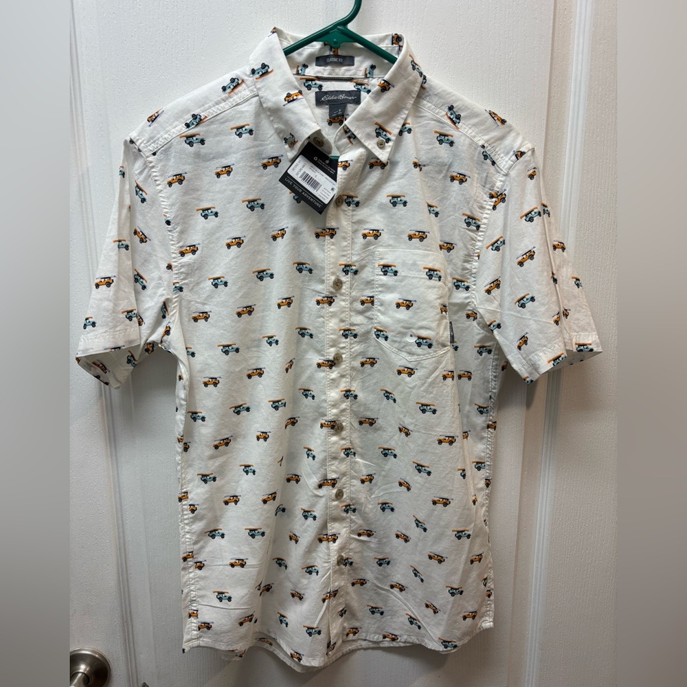 Eddie Bauer JEEP w/Surfboard Print Button Up Casual Shirt Size Small